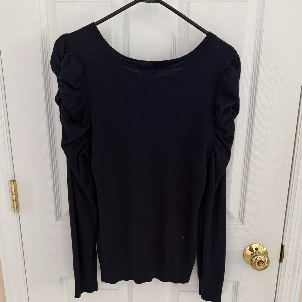 Halogen Navy Blue Sweater Ribbed at wrists and waist slight scoop neck M - Picture 4 of 5